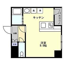 伊予鉄道高浜線 大手町駅 徒歩3分の賃貸マンション 8階ワンルームの間取り