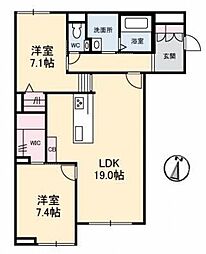 Kanon岩崎 1階2LDKの間取り