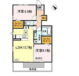 ラフィーネ東野 2LDKの間取図画像