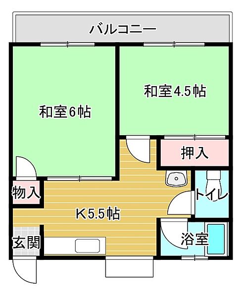さくらハイツＣ棟 205｜和歌山県御坊市薗(賃貸アパート2K・2階・33.90㎡)の写真 その2