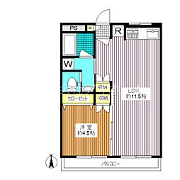 杉山コーポ 1LDKの間取図画像