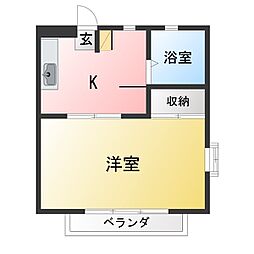 カーサみやび 1Kの間取図画像