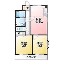 コーズハイム 2LDKの間取図画像