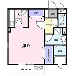グランデピーヌス 1Kの間取図画像