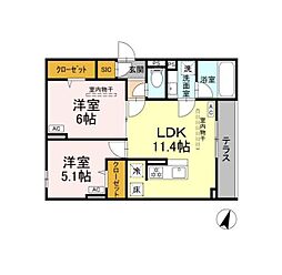 コーラルリーフ湘南辻堂 2LDKの間取図画像