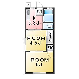 パナハイツ田中 2Kの間取図画像