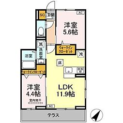 (仮称)D-Paina 笹下 1階2LDKの間取り