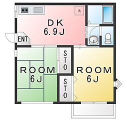 スカイハイツ2 2DKの間取図画像