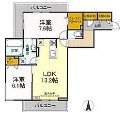 グランヒルズ 2LDKの間取図画像