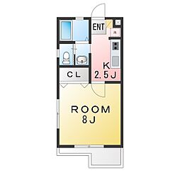 エスポワール・港南 1Kの間取図画像