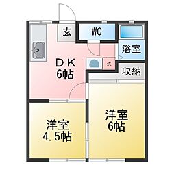 カーサ寺前 2DKの間取図画像