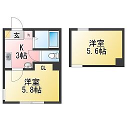 リビエール 1Kの間取図画像