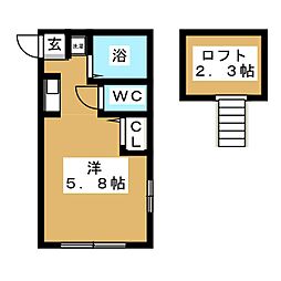 カーサドマーニ ワンルームの間取図画像