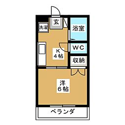 アビタシオンアサバ 1Kの間取図画像
