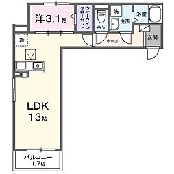 シエルテラス金沢八景 1LDKの間取図画像