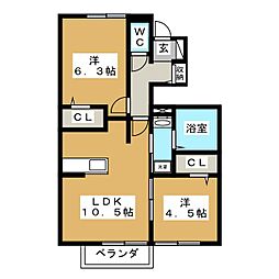 ルミエール 1階2LDKの間取り