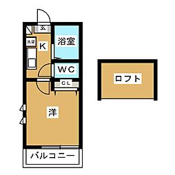 グリーントピア2 1Kの間取図画像