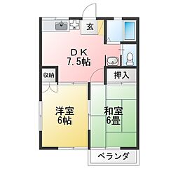 第三イシワタハイツ 2DKの間取図画像