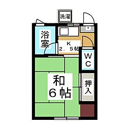 コーポ大和 1Kの間取図画像