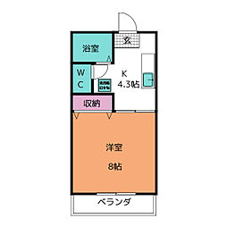植木ハイツ3 1Kの間取図画像