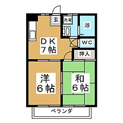 サマックス若林B 2DKの間取図画像