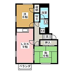 サン・フォレスト上杉A 2DKの間取図画像