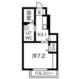 リバーサイド大谷 1Kの間取図画像