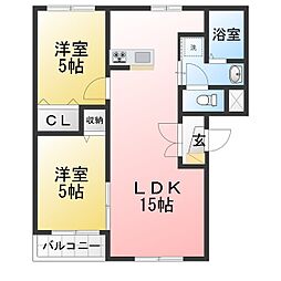 ボヌールヴイル国見B 2LDKの間取図画像