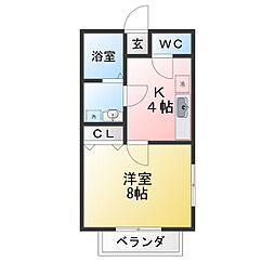 NJODAWARA7 1Kの間取図画像