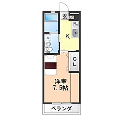 Mi-style 1Kの間取図画像