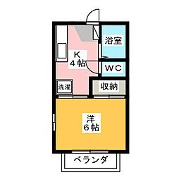 フレグランス峰B 1Kの間取図画像