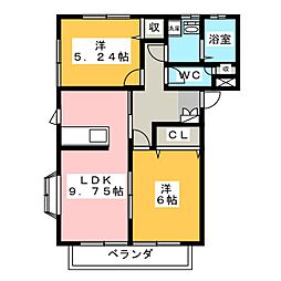 石幸ハイツB 2LDKの間取図画像