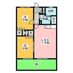 パステルガーデン石井C棟 2LDKの間取図画像