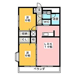 レジデンス下栗 2LDKの間取図画像