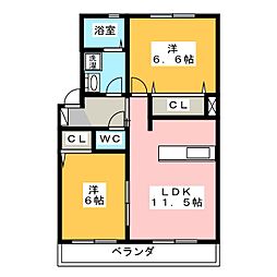 パステルガーデン石井A棟 2LDKの間取図画像