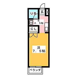 グリーンハウスA 1Kの間取図画像
