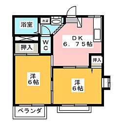 サンライフ宇都宮1 2DKの間取図画像