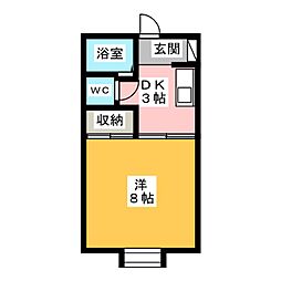 第2ロイヤル大嶋 2階1Kの間取り