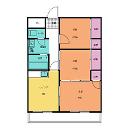 レジデンスラヴィータ 2階3DKの間取り