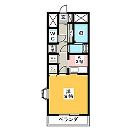 ウインドコート大渡 2階1Kの間取り