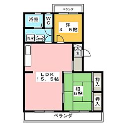 ル・ヴァン前橋II 2階2LDKの間取り