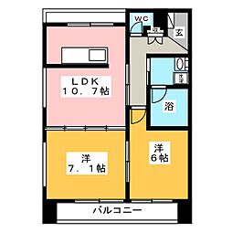ピアビル 6階2LDKの間取り