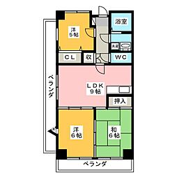 パレス国領 2階3LDKの間取り