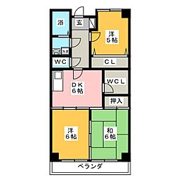 パレス国領 3階3DKの間取り
