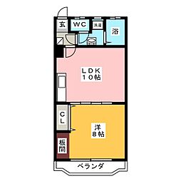 松村マンション 3階1LDKの間取り