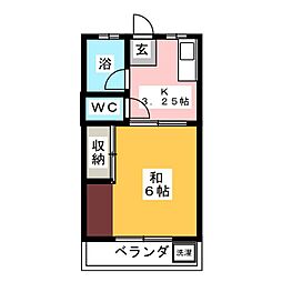 柳ハイツ 1Kの間取図画像