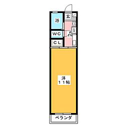 赤城ハイツＣ 2階1Kの間取り