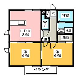 ホープヒルＣ 1階2LDKの間取り