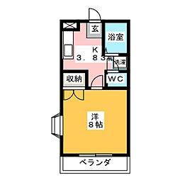 プレシオI 2階1Kの間取り
