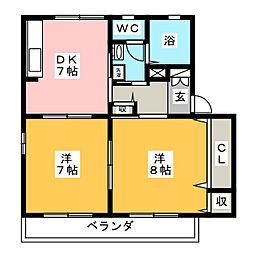 パインビューＡ 2階2DKの間取り